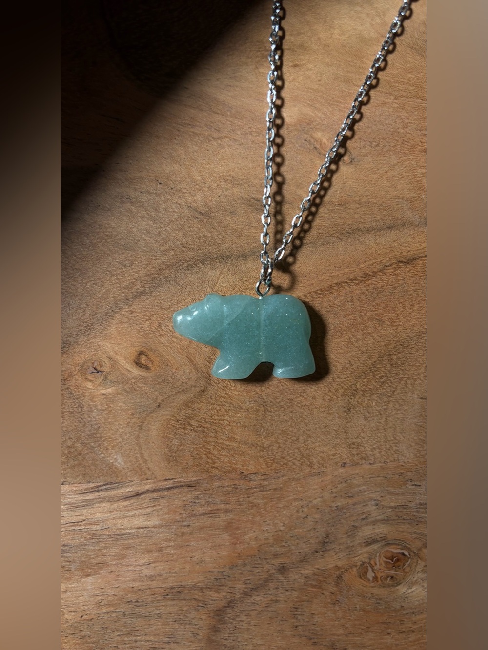 Green Aventurine Bear Hand-Carved Pendant Necklace Long - Picture 4 of 15
